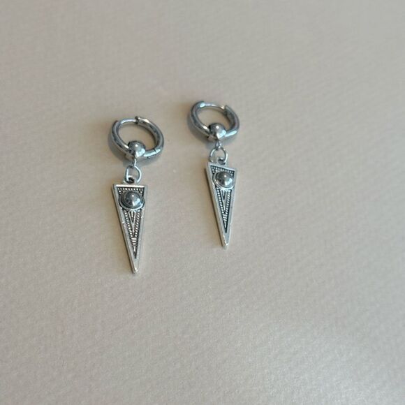 Silver Geometric Dangle Earrings M1241 - Picture 3 of 4